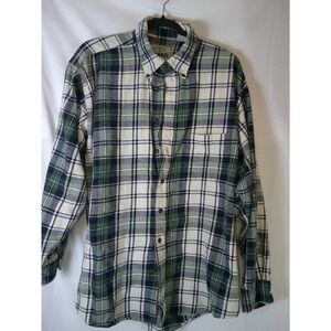American Eagle Outfitters Mens Plaid Flannel Button Up Shirt Green Cream Blue XL